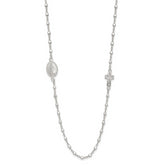 Sterling Silver Polished with CZ Cross and Miraculous Medal 18in Necklace